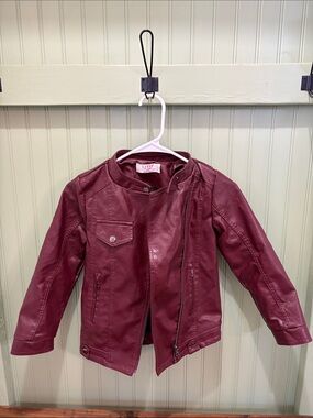 Livie & Luca Girls' Wine Faux Leather Moto Jacket